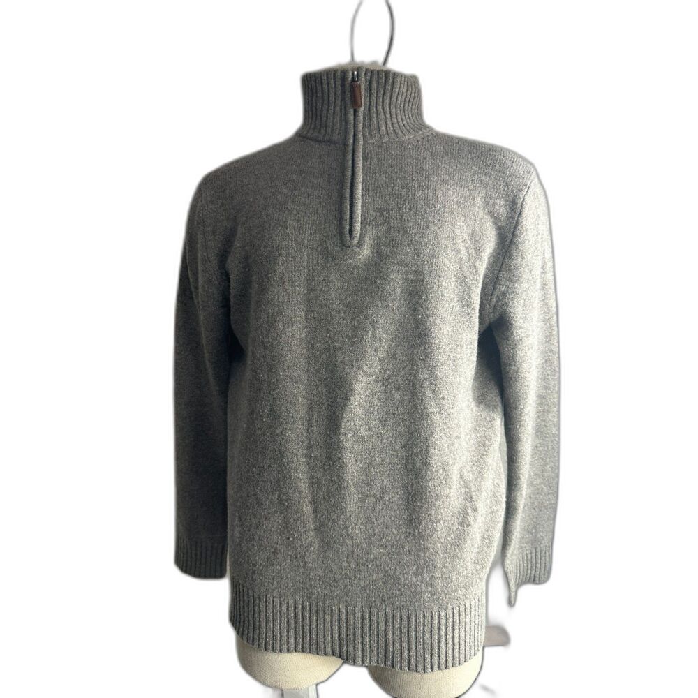 J. Crew Men Lamb Wool Sweater 3/4 Zip Cowl Neck Size M Casual Top Wool EUC
